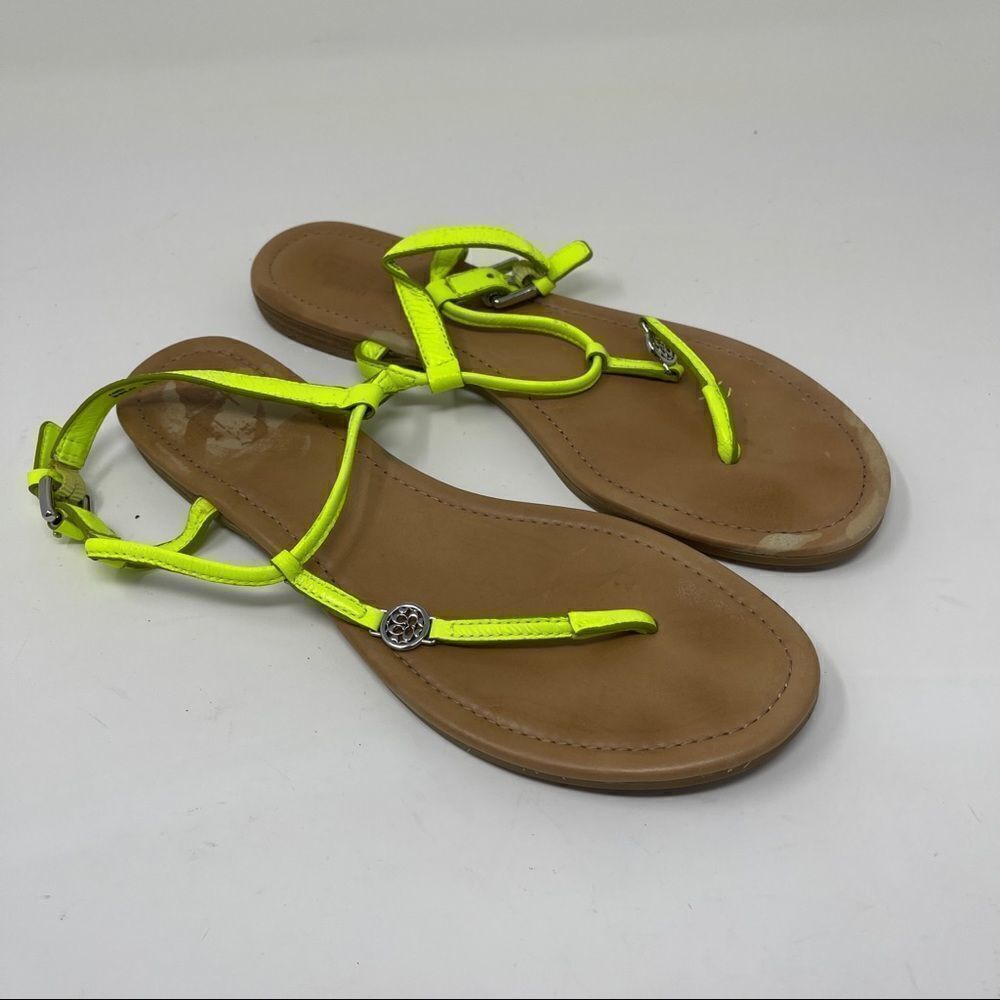 Coach Shirley Sandals Yellow T-Strap Leather Flip Flops Women's 8.5B Green
